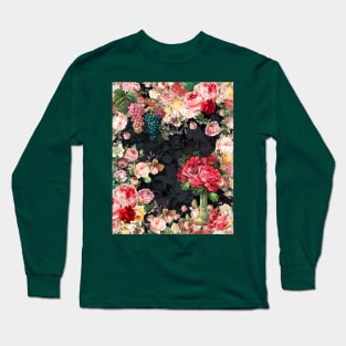 Elegant Vintage flowers and roses garden shabby chic, vintage botanical, pink floral pattern black artwork over a Long Sleeve T-Shirt